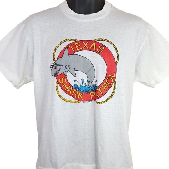 Texas Shark Patrol T Shirt Vintage 90s Shark Attack Made In USA Mens Size Medium - Picture 1 of 6